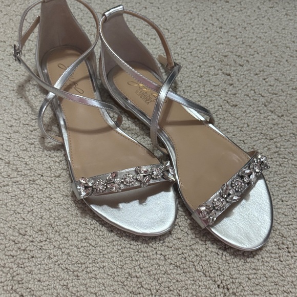 Badgley Mischka Silver Sandals with Crystal Accents - Picture 1 of 4
